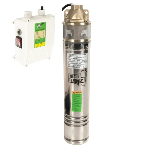 Pompa submersibila, 1.3 kW, debit maxim 3000 l/h, inaltime maxima de pompare 60m, 1 turbina, Micul Fermier