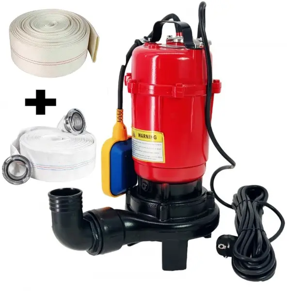 Pompa submersibila cu tocator si plutitor, DDT, WQD10, 2600W + Furtun pompier, 20 metri, 2 toli + Furtunul de pompier 2 20 m, 8 bari, cu cuple