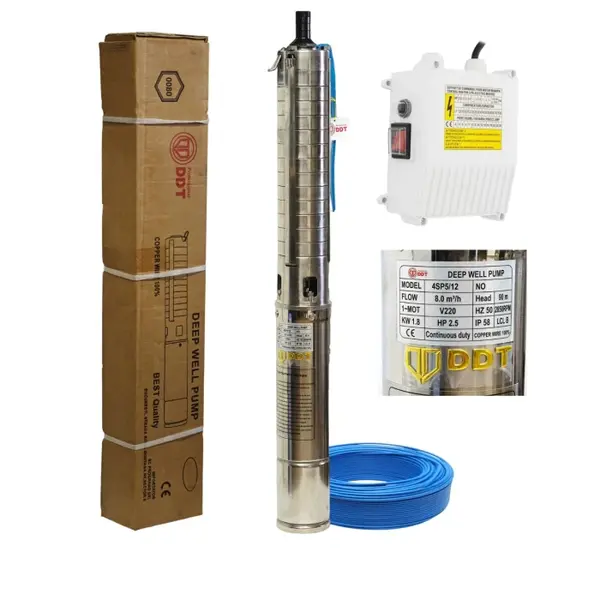 Pompa submersibila de adancime DDT 4SP5 12 , 1.8 kW, 2.5 CP, 8 m ³ h, 90 m inaltimea de refulare , 12 turbine inox cu panou de control, rezistenta la nisip