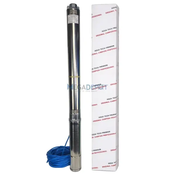Pompa submersibila de mare adancime, Aqua Tech Premium, Inox, 20 turbine, 12mc h, H 250m, 30m cablu