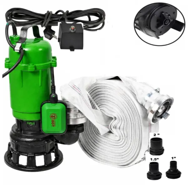 Pompa submersibila pentru apa murdara DDT Professional WQCD10-10-0.95F, 3100W, 25000 L h, 10 m cu cutit profesional + Furtun pompier cu cuple, 20 metri, 2 toli