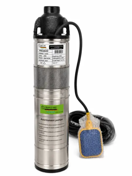 Pompa submersibila pt.apa, cu plutitor, Craft-Tec Aqua Master, 1500W, 2860RPM, H 160m, Debit max.5 m ³ h, Cablu 20m, Inox