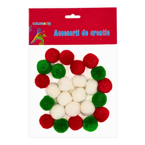 Pompoane cu diametru 10-20 mm,verde alb rosu ,25 bucati set