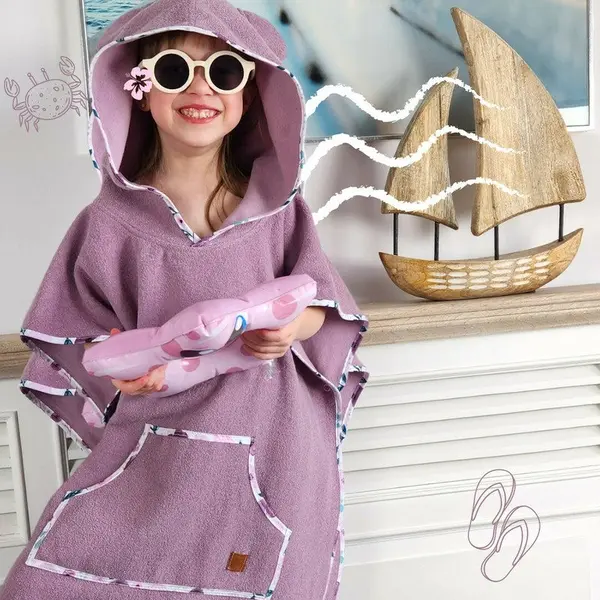 Poncho baie Qmini cu gluga buzunar si urechi 1-4 ani Heather