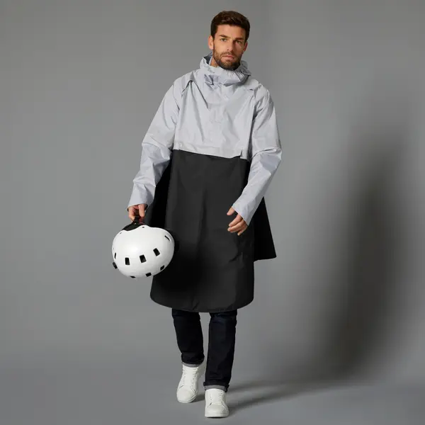 Poncho ploaie 540 EPI vizibilitate noapte ciclism oraș Negru-Gri