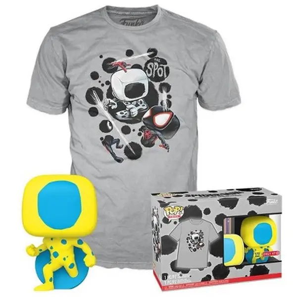 Pop! Spider Man Across The Spider Verse The Spot Blacklight Glows In The Dark And T Shirt S