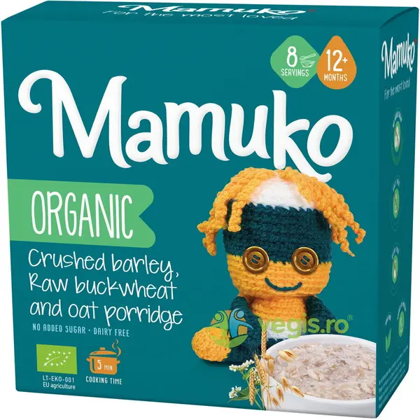 Porridge din 3 Cereale (Fulgi de Ovaz, Hrisca si Orz) 12+ Luni Ecologic/Bio 200g
