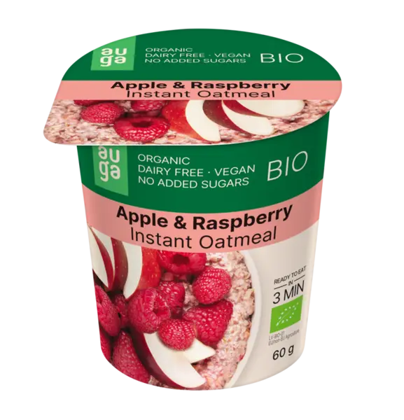 Porridge din ovaz integral cu mar si zmeura Bio, 60g, Auga