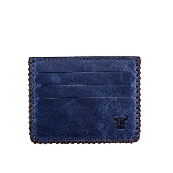 Port-card barbati din piele naturala bleumarin Eran