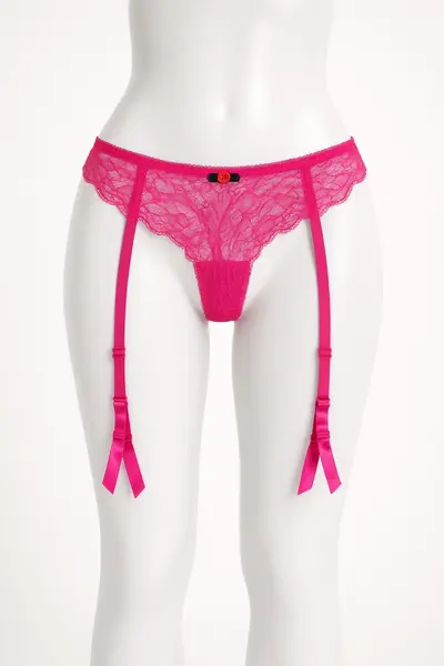 Portjartier cu chilot tanga, bright pink (Marime portjartier: S)