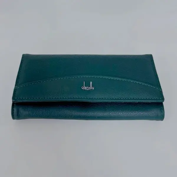 Portofel dama Qianxilu din piele naturala, deschidere prin capsa pe lateral, 16 compartimente, Verde inchis