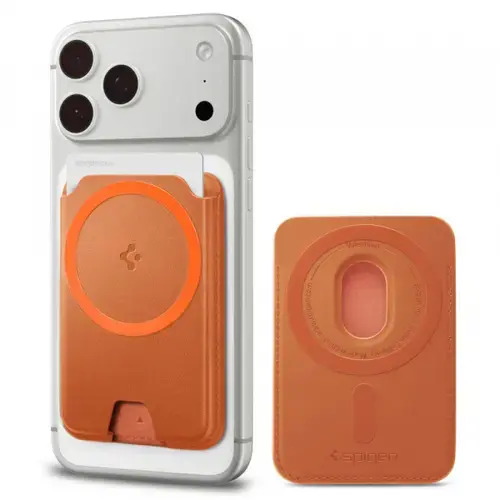 Portofel MagSafe, Spigen AFA11340, Valentinus MagFit+ , Portocaliu