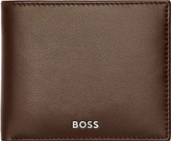 Portofel pentru bărbați Hugo Boss Classic Smooth - protecție RFID, cu capac, maro închis