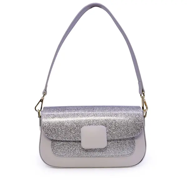 Poșetă satchel femei Enzo Bertini argintie din piele 154POSP3739GAG