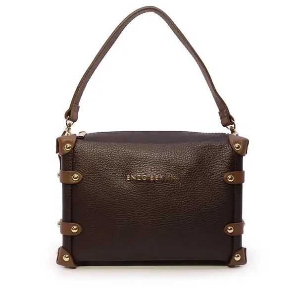 Poșetă satchel femei Enzo Bertini maro închis din piele naturală 154POSP3582TDMTA