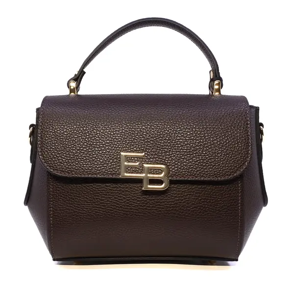 Poșetă satchel femei Enzo Bertini maro închis din piele naturală cu logo 154POSP3371TDM