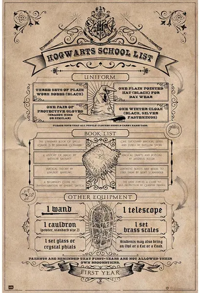 Poster Erik Movies: Harry Potter - Hogwarts School List