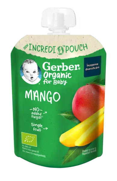 Pouch din mango Bio de la 6 luni, 80g, Gerber