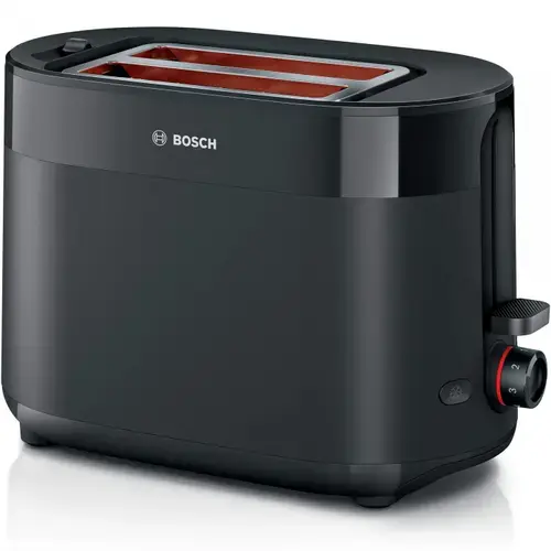 Prajitor de paine Bosch MyMoment TAT2M123, Putere 950 W, Capacitate 2 felii, 6 trepte de putere, Dezghetare, Suport chifle, High Lift (Negru)