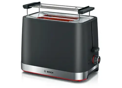 Prajitor de paine compact Bosch TAT4M223, 950 W, setari pt decongelare si incalzire, suport pt incalzire chifle, high lift, oprire automata, rumenire uniforma, fara BPA pt elemente plastic (Negru)