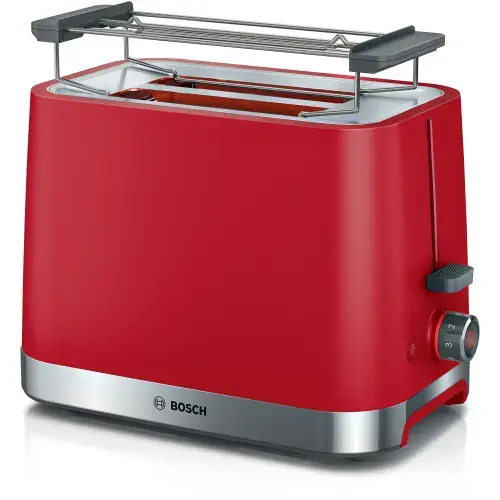 Prajitor de paine compact Bosch TAT4M224, 950 W, setari pt decongelare si incalzire, suport pt incalzire chifle, high lift, oprire automata, rumenire uniforma, fara BPA pt elemente plastic (Rosu)