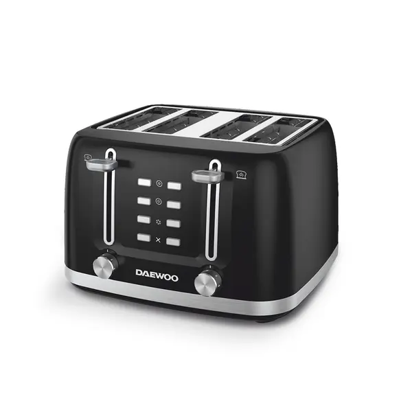 Prajitor de paine Daewoo DBT4160B, 1600 W, 4 felii, tavita de firimituri, reincalzire, decongelare, anulare, control electronic rumenire, Negru
