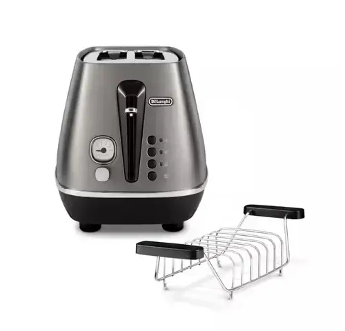 Prajitor de paine De'Longhi Distinta CTIN2103.TB, 900 W, 2 felii, Functie dezghetare, Butoane bagel, Tava firimituri (Titan)