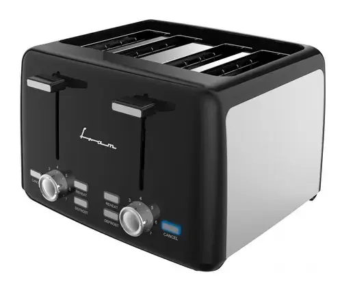 Prajitor de paine Fram FTP-1574SSBK, 1600 W, 4 felii, 7 niveluri de rumenire (Negru/Inox)