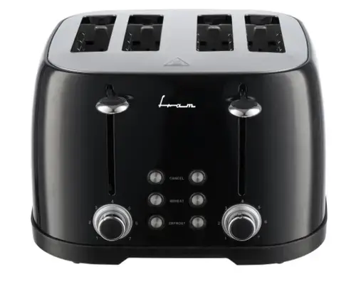Prajitor de paine FRAM FTP-800BK, 1600W, capacitate 4 felii, 6 nivele de rumenire (Negru)
