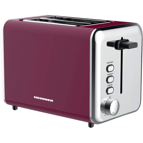 Prajitor de paine Heinner TP-1000BG, 850 W, 2 felii, Visiniu