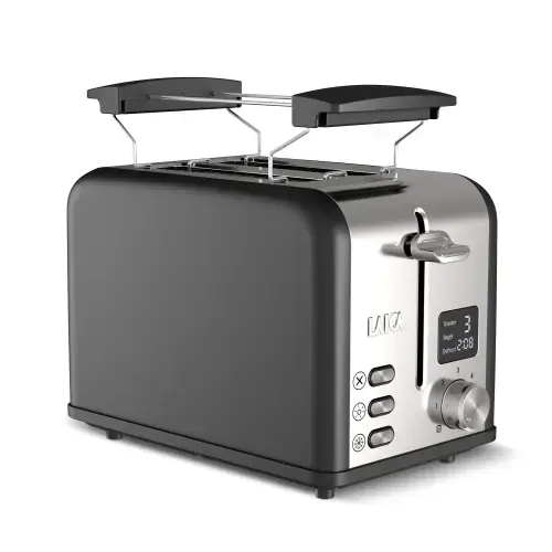 Prajitor de paine Laica HI1000, Afisaj LED, defrost, reheat, 880 W (Negru/Gri)