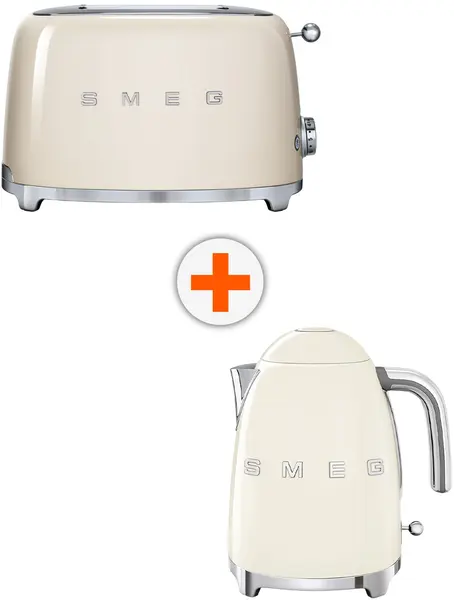 Prăjitor de pâine și fierbător Smeg - TSF01CREU, 6 trepte + KLF03CREU, 1.7 l, bej