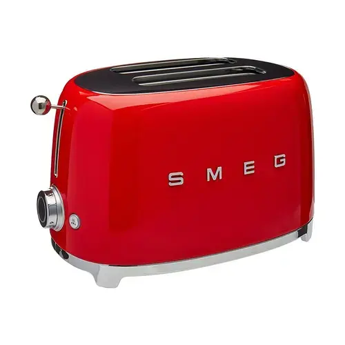 Prajitor de paine Smeg TSF01RDEU, 950 W, 2 felii, 6 niveluri pentru rumenire, Rosu/Argintiu