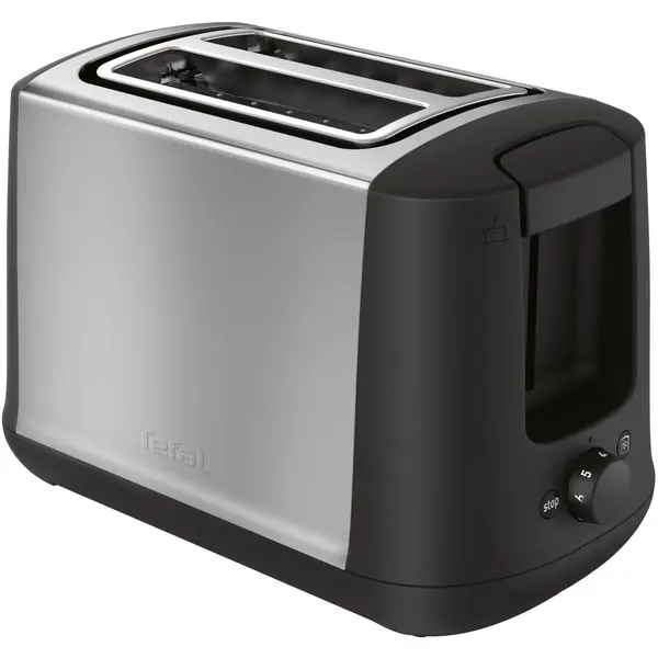 Prajitor de paine Tefal Confidence TT340830, 850W, 2 felii, 7 niveluri de rumenire, buton Stop & Eject, tava detasabila pentru firimituri, inox