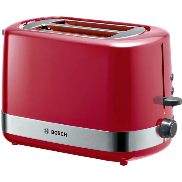 Prajitor paine Bosch TAT6A514, 800 W, 2 felii, Controlul variabil de rumenire, Senzor electronic prajire uniforma, Functie dezghetare si incalzire, Rosu