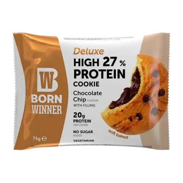 Prajitura proteica cu chips de ciocolata Deluxe, 75g, Born Winner