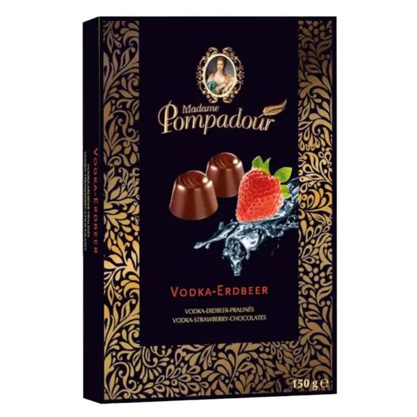 Praline Madame Pompadour de Ciocolata cu Vodka si Capsuni, Halloren and Co, 150 g
