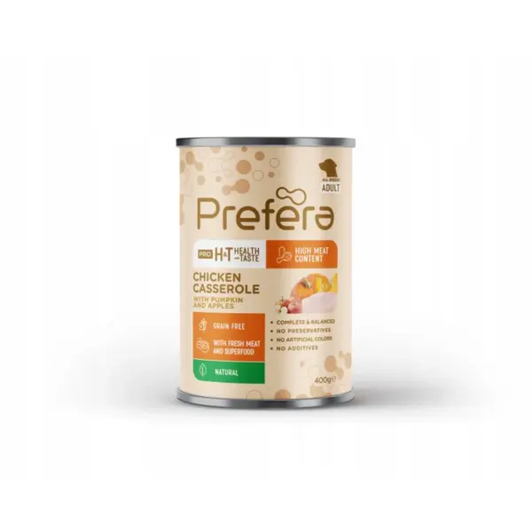 PREFERA Pro H&T Casserole, XS-XL, Pui, conservă hrană umedă fără cereale câini, (în suc propriu), 400g