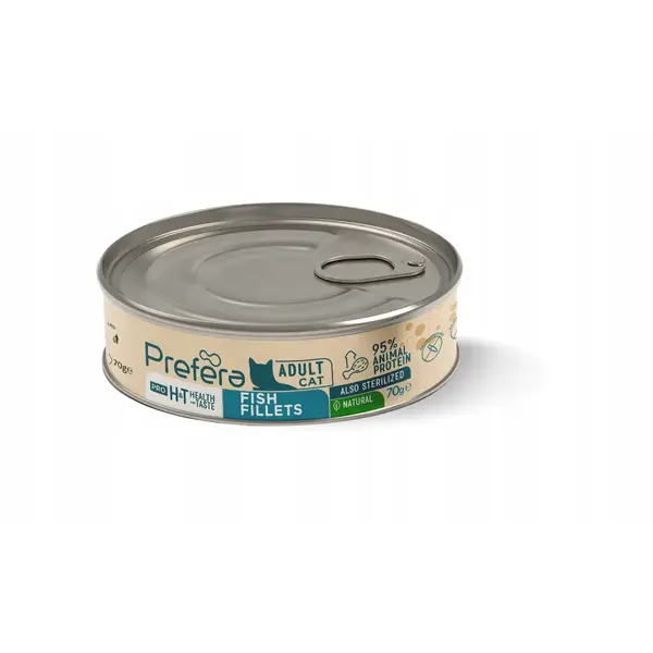 PREFERA Pro H&T Fillets, Pește, conservă hrană umedă fără cereale pisici, (în supă), 70g