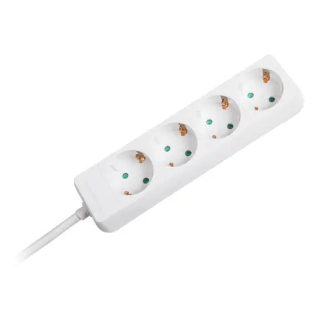 Prelungitor 4 prize cu obturatoare de protecție, 1.5 m, cablu 3×1.0 mm², 10A/2300W, alb, Rebel