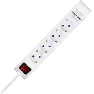 Prelungitor 5 cai cu intrerupator + 2USB 1.4M(3G1.5MM2) V-TAC SKU-8808