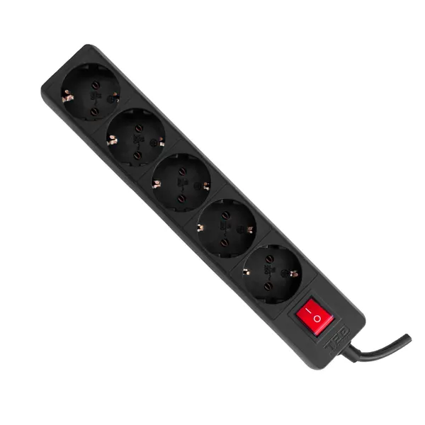 Prelungitor 5 metri cu 5 Schuko, Cablu 3x 1.5mm, Culoare Negru, Putere 3680W 16A, TED Electric, A0059020