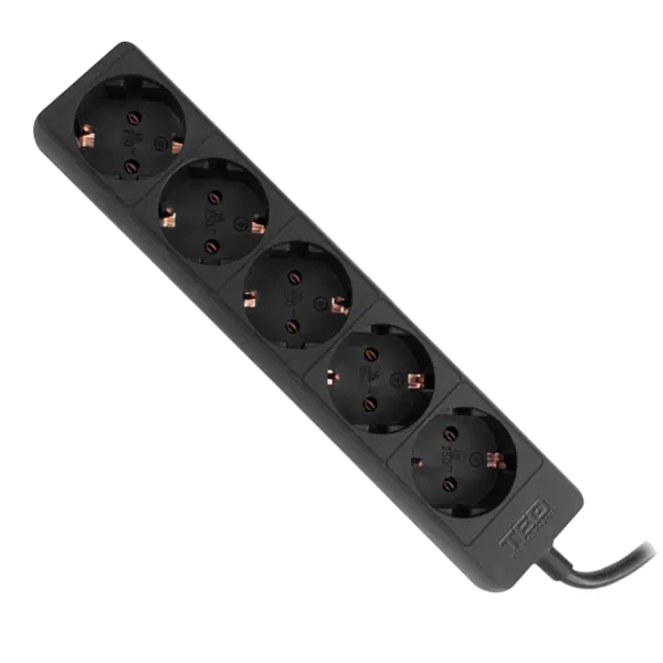 Prelungitor 5 metri cu 5 Schuko, Cablu 3x 1.5mm, Culoare Negru, Putere 3680W 16A, TED Electric TED001825