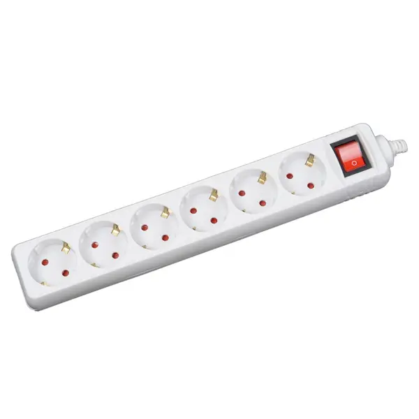 prelungitor 5m 6 prize cu intrerupator, alb, inlet