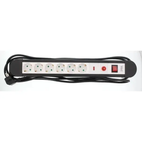 Prelungitor 6 prize 3M cu protectie, cablu 3xG1.5mmp, Well