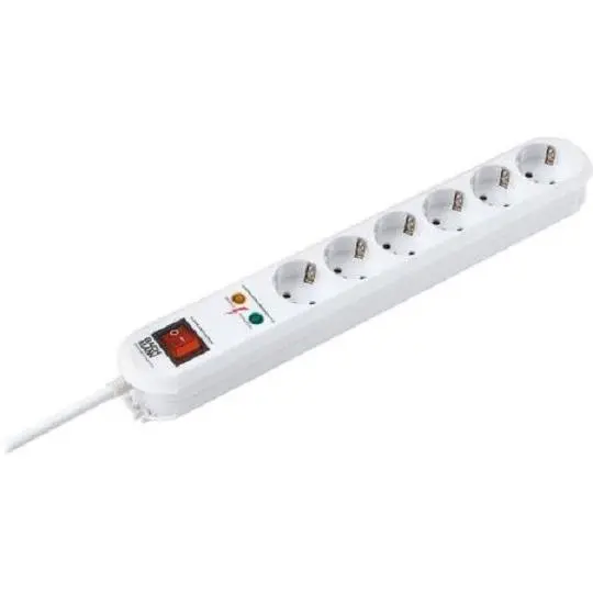 Prelungitor Bachmann, 6 prize, impamantare, protectie supratensiune (6.5kA/16A/3680W), protectie copii, intrerupator, 1.5 metri, B381.2501KR