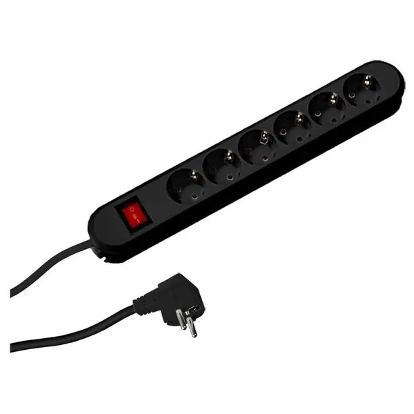 Prelungitor Bachmann SMART 6xCEE7/3 PC, cu intrerupator, lungime cablu 3 m, H05VV-F 3G1.5, NEGRU, demontabil BM-381.151K