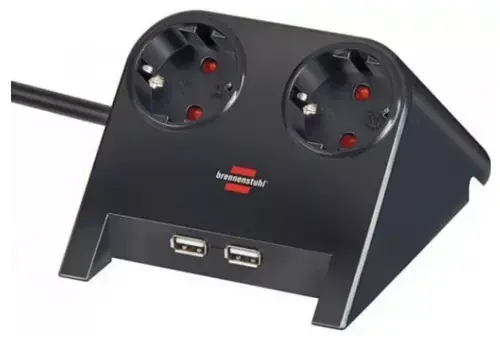 Prelungitor Brennenstuhl 157748, 2 prize, 2 USB, 1.8m (Negru)