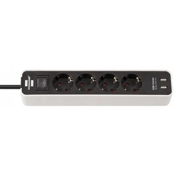 Prelungitor Brennenstuhl Ecolor 4 prize, 2xUSB, 1.5m negru/alb 1153240026