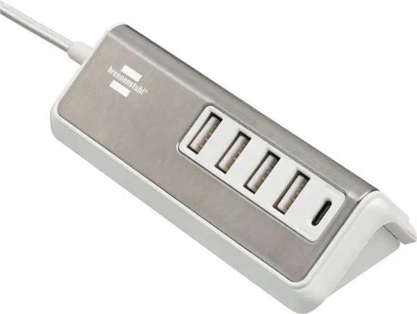prelungitor brennenstuhl estilo 4x usb-a, 1x usb c, inox, 4.2a, argintiu-alb
